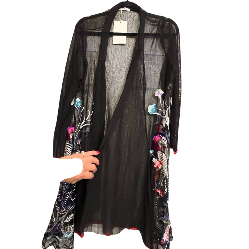 Nextmia size 16 black semi sheer embroidered cover up / duster NWT